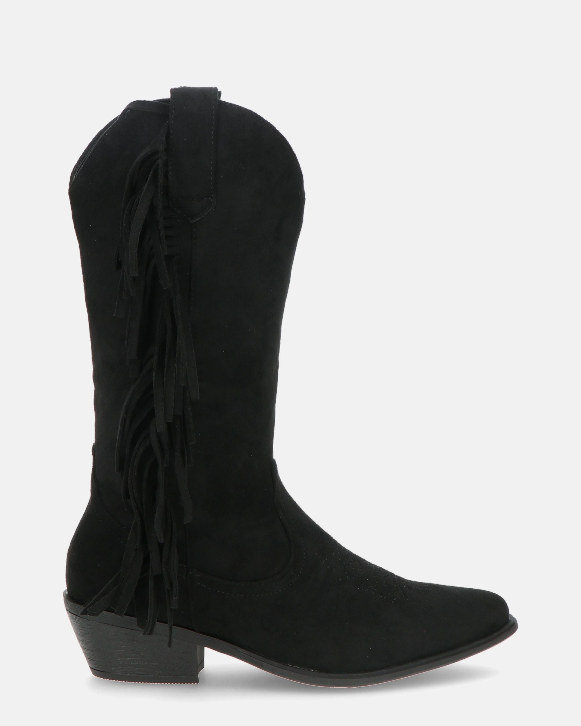 JADYN - stivaletto texano in camoscio nero con frangette