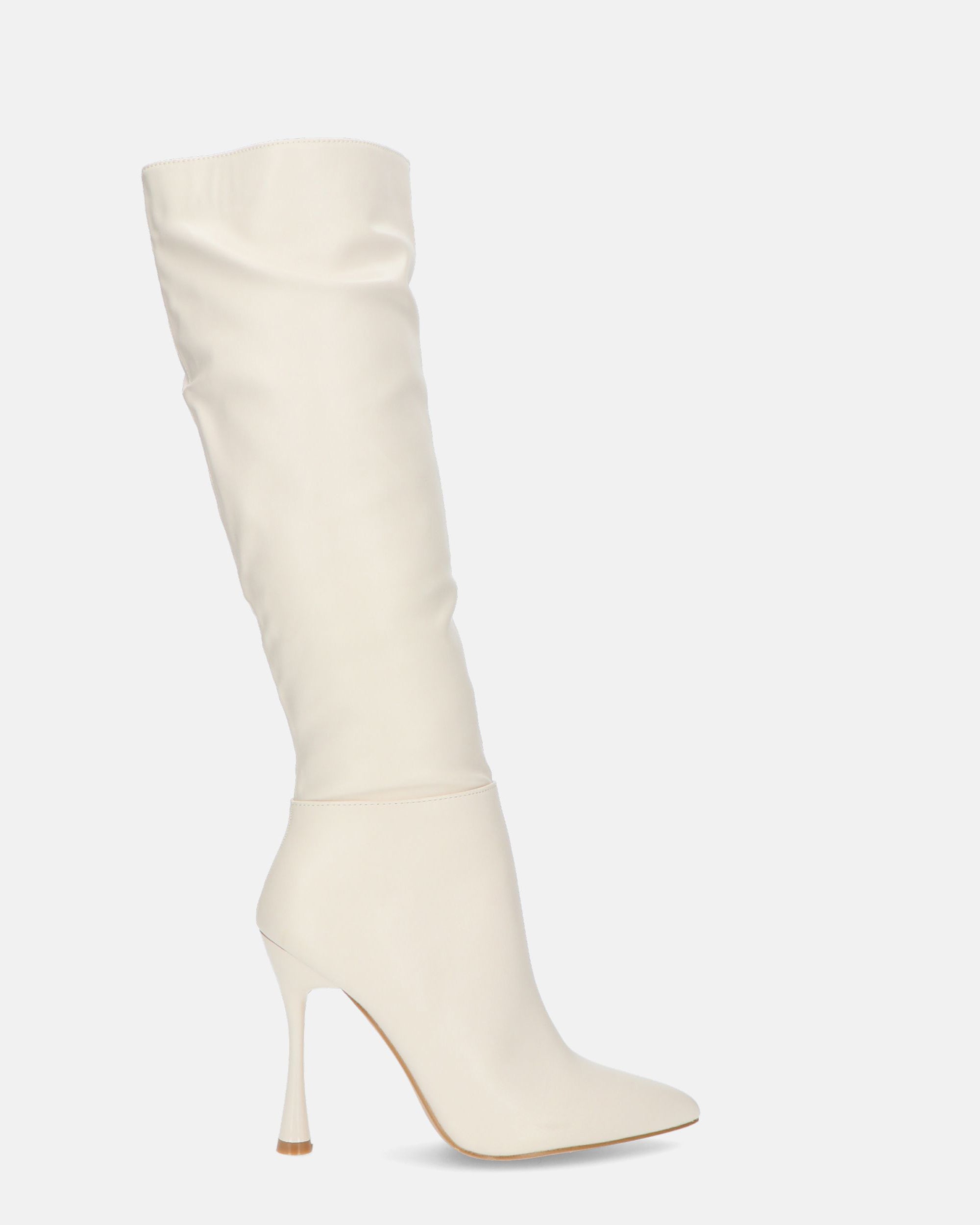 KAYLA - stivali alti con tacco in PU beige e cerniera laterale