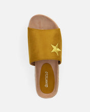 BRYANA - ciabatte con platform in paglia e banda khaki con stella dorata