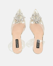 KENAN - scarpe in perspex oro con decorazione di gemme in punta