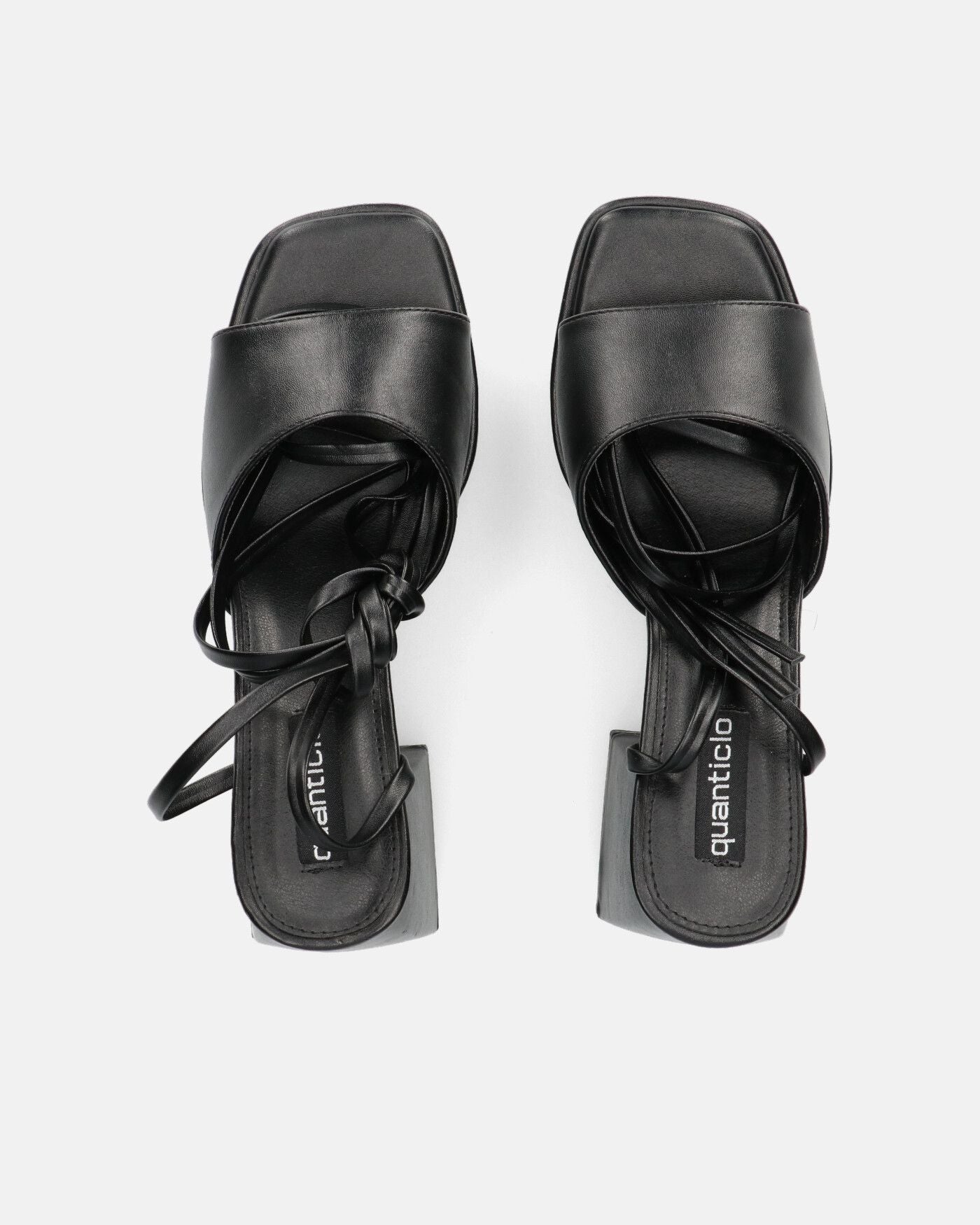 TOMI - sandali neri con lacci e tacco squadrato