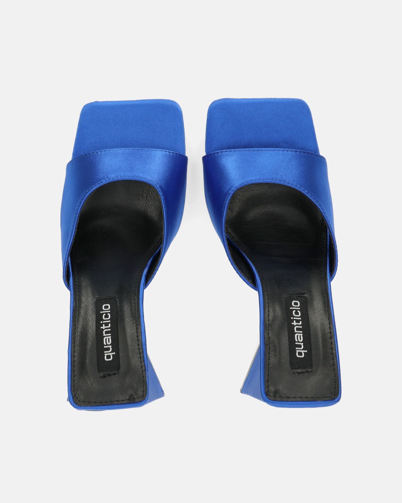 MILEY - sandali in raso blu con tacco squadrato
