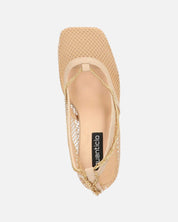 LISBETH - tacco a spillo beige con rete in tessuto e catenina dorata