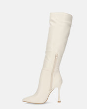 KAYLA - stivali alti con tacco in PU beige e cerniera laterale