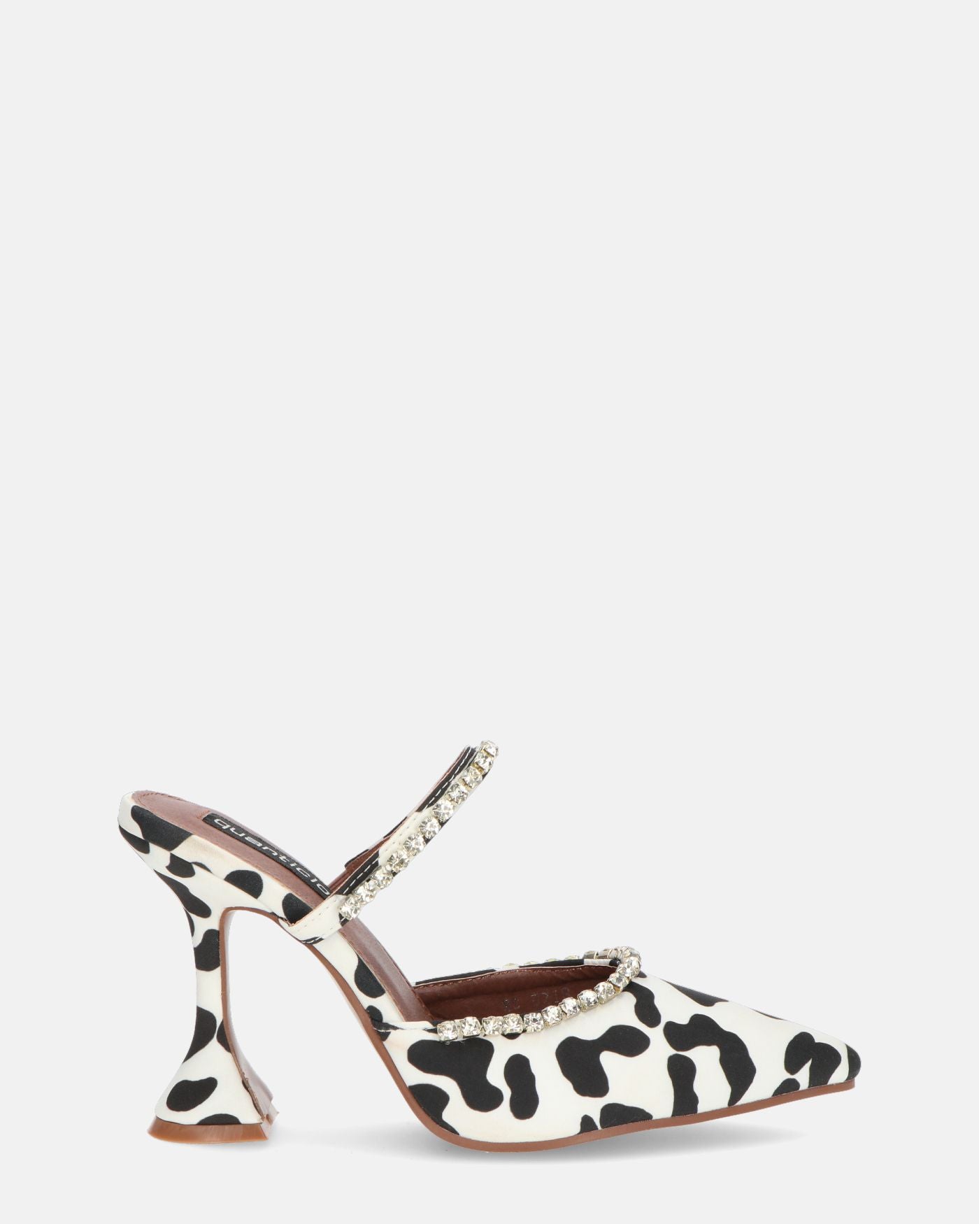 PERAL - scarpa con tacco in leopardato bianconero con gemme