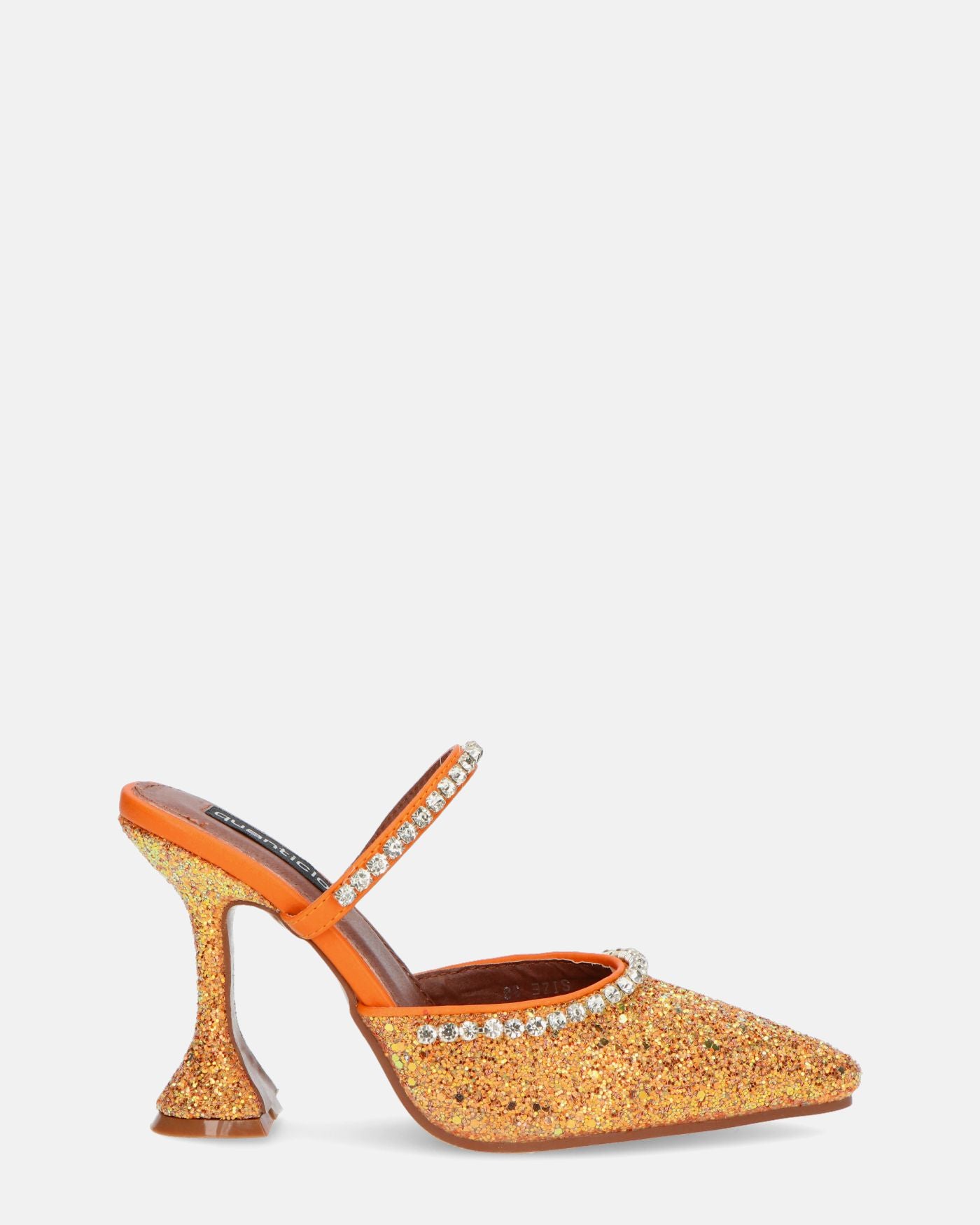 PERAL - scarpa con tacco in glitter arancio con gemme