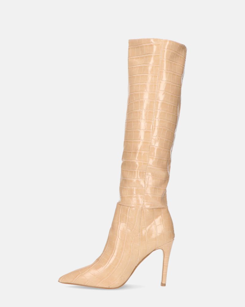 LOLY - stivale con tacco in coccodrillo beige