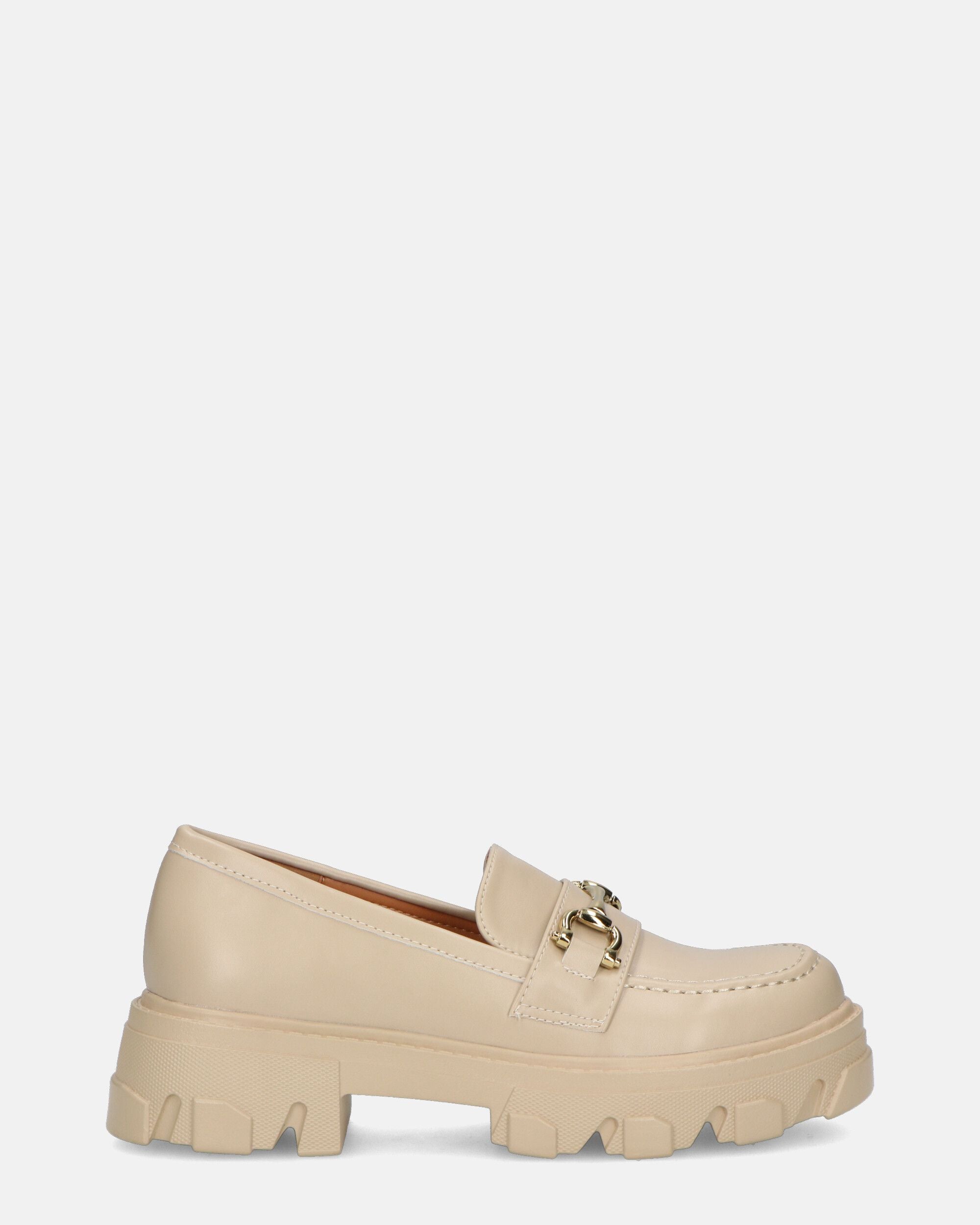 JOCASTA - mocassini beige con fibbia dorata