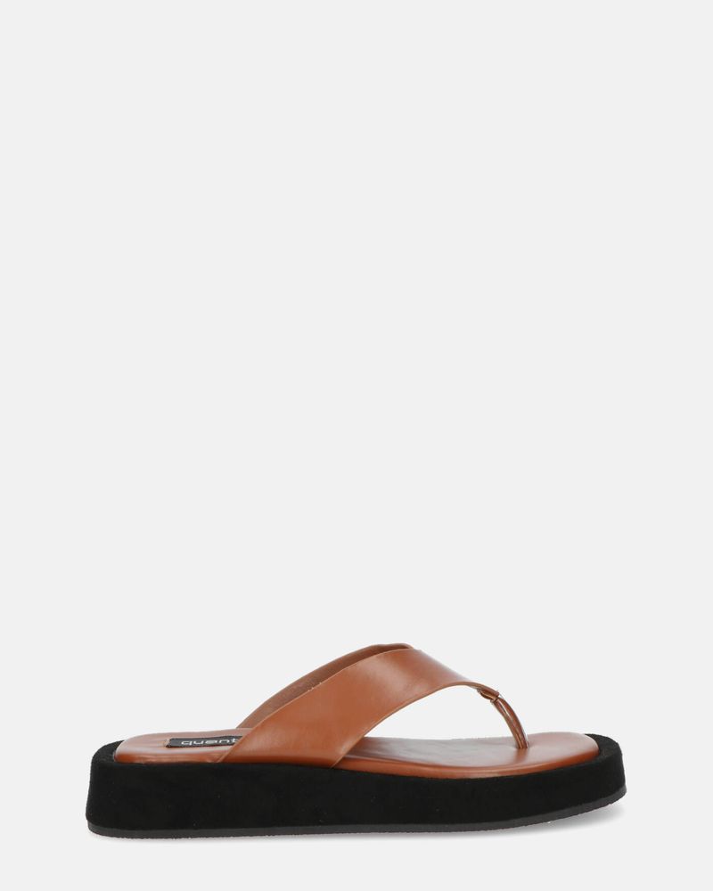 MONIA - sandali infradito marroni con platform in camoscio