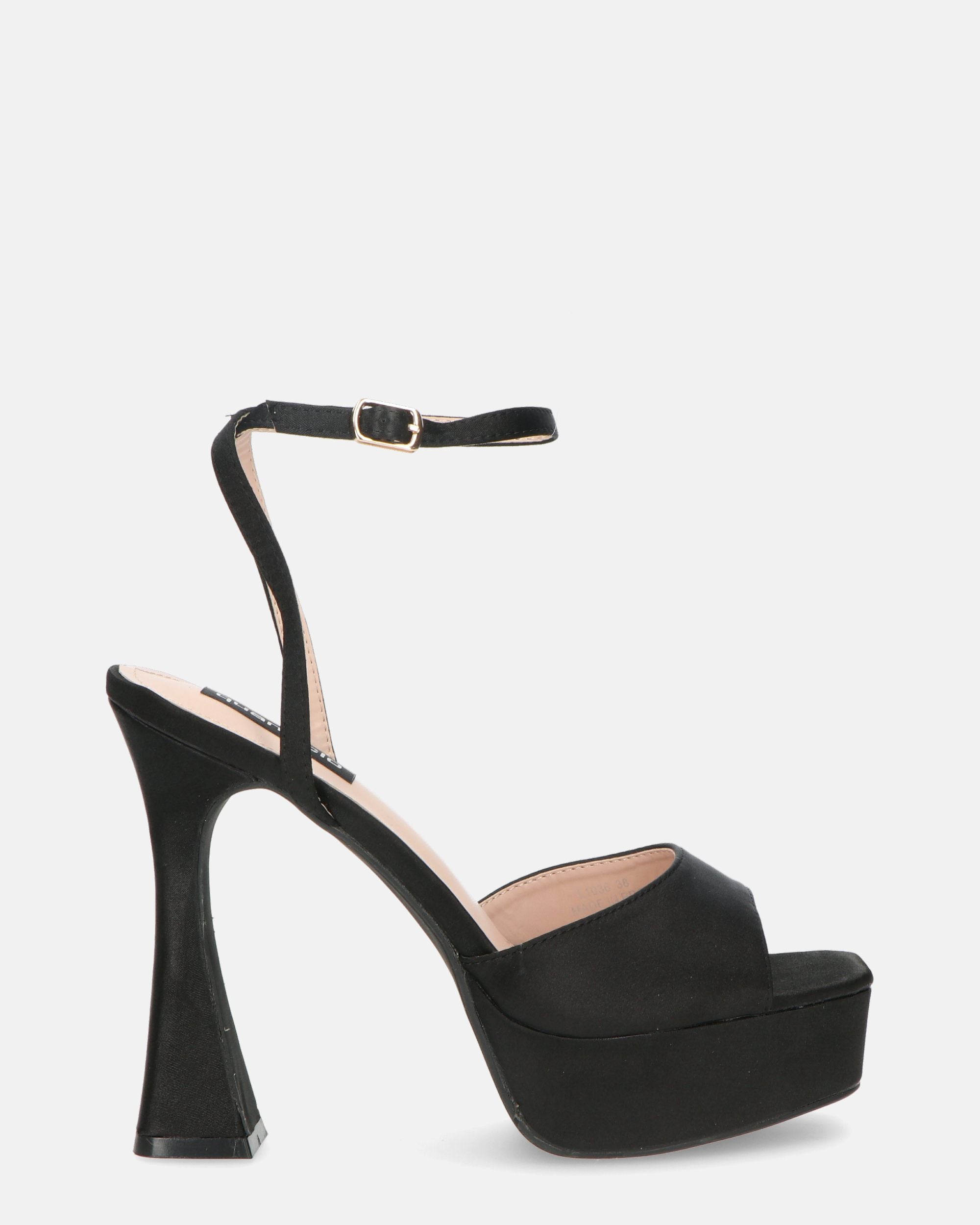 MARZIA - scarpe con tacco squadrato in lycra nero con cinturino