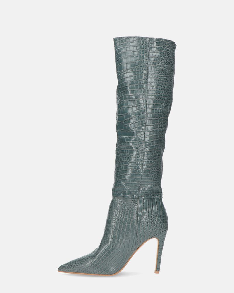 LOLY - stivale con tacco in coccodrillo grigio