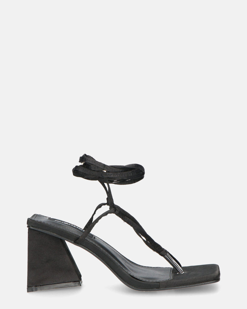 FLORIANA - sandalo con tacco squadrato in lycra nero