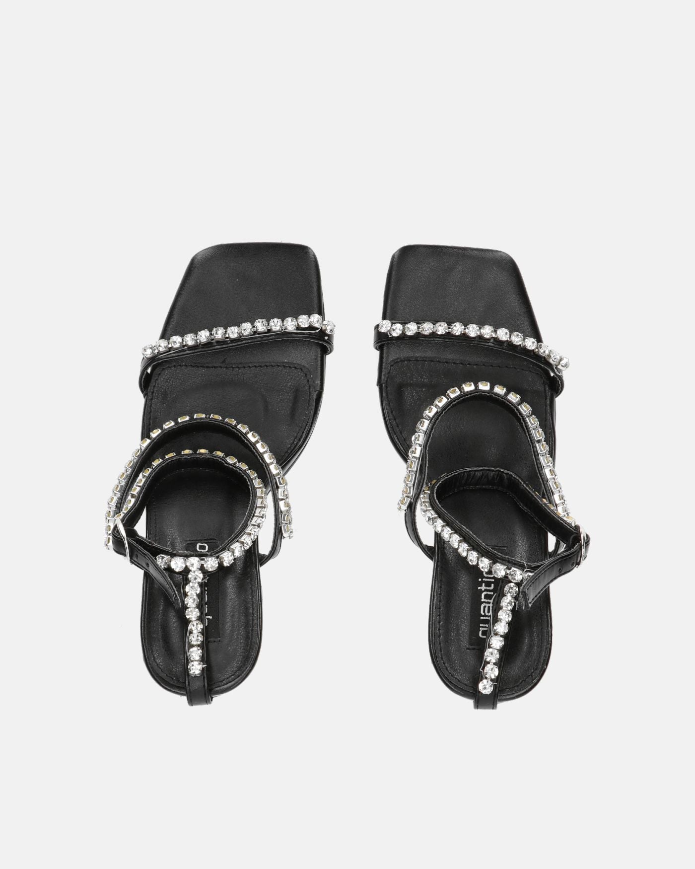 TAHLA - sandalo nero con tacco e gemme argentate