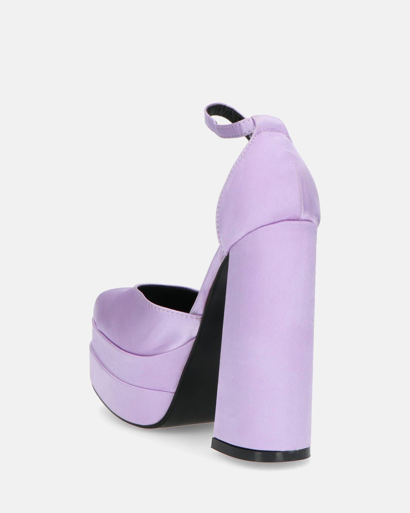 DELANEY - décolleté violetto in raso, tacco alto e doppio plateau