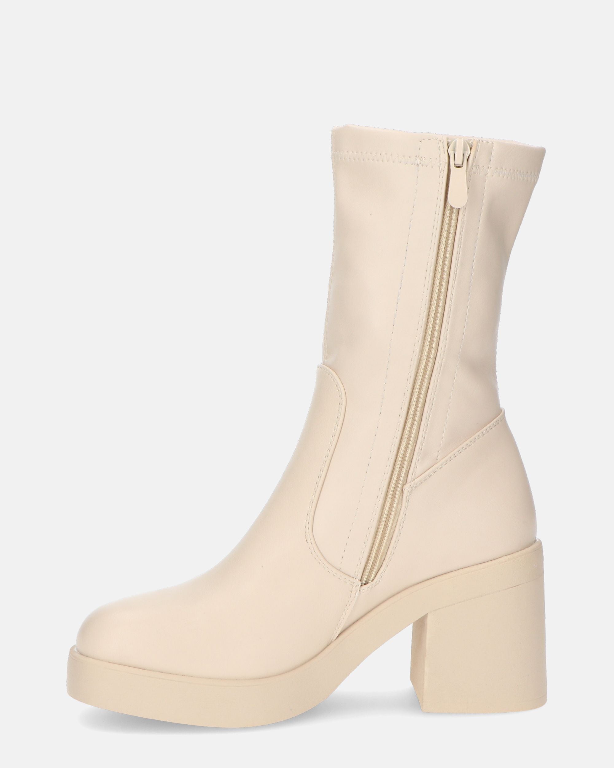 WINA - stivaletti beige con cerniera in PU
