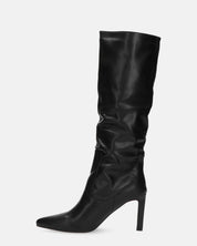 CAROLINE - stivale alto nero con tacco in pelle