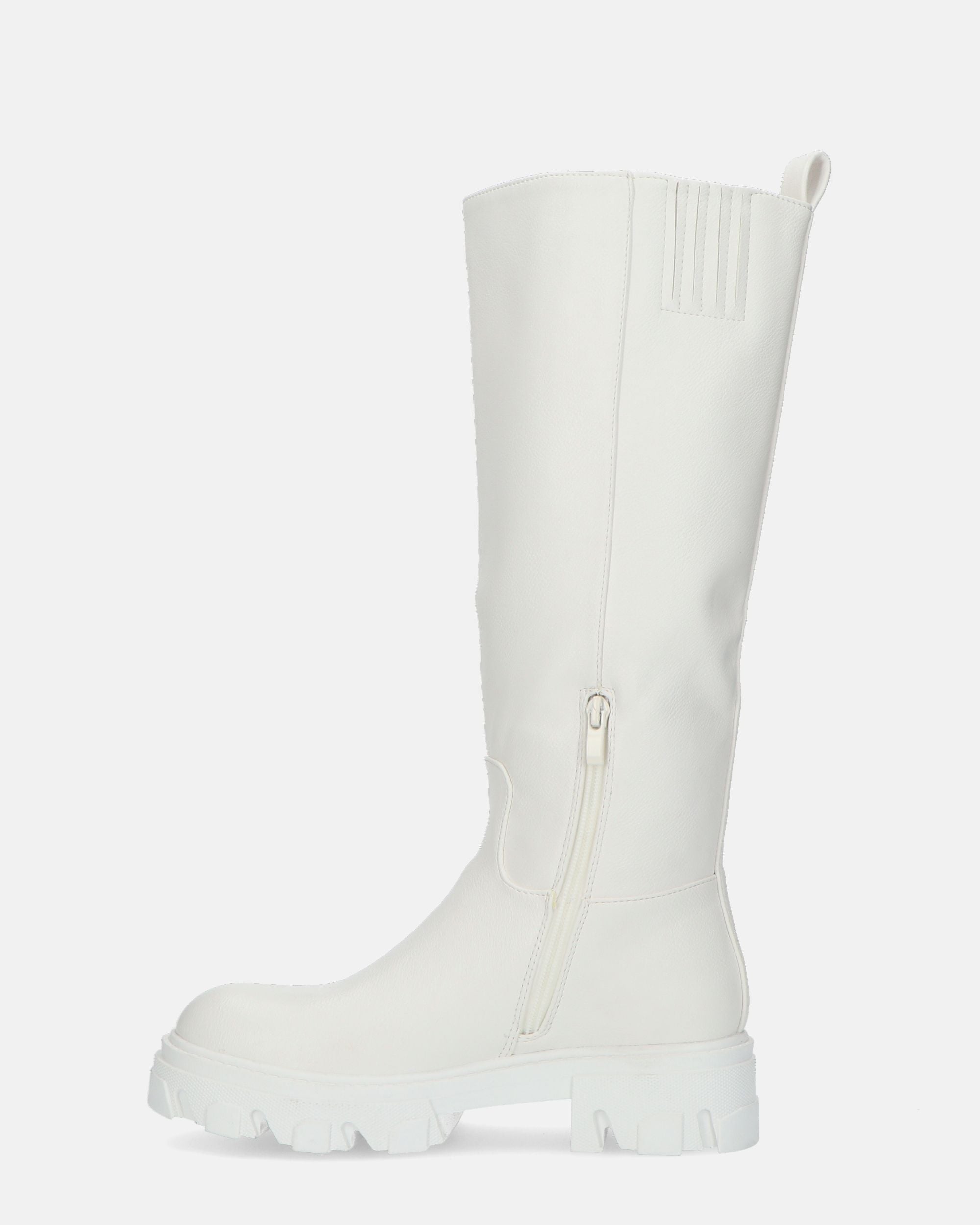 NATI - stivale alto in ecopelle bianco con cerniera