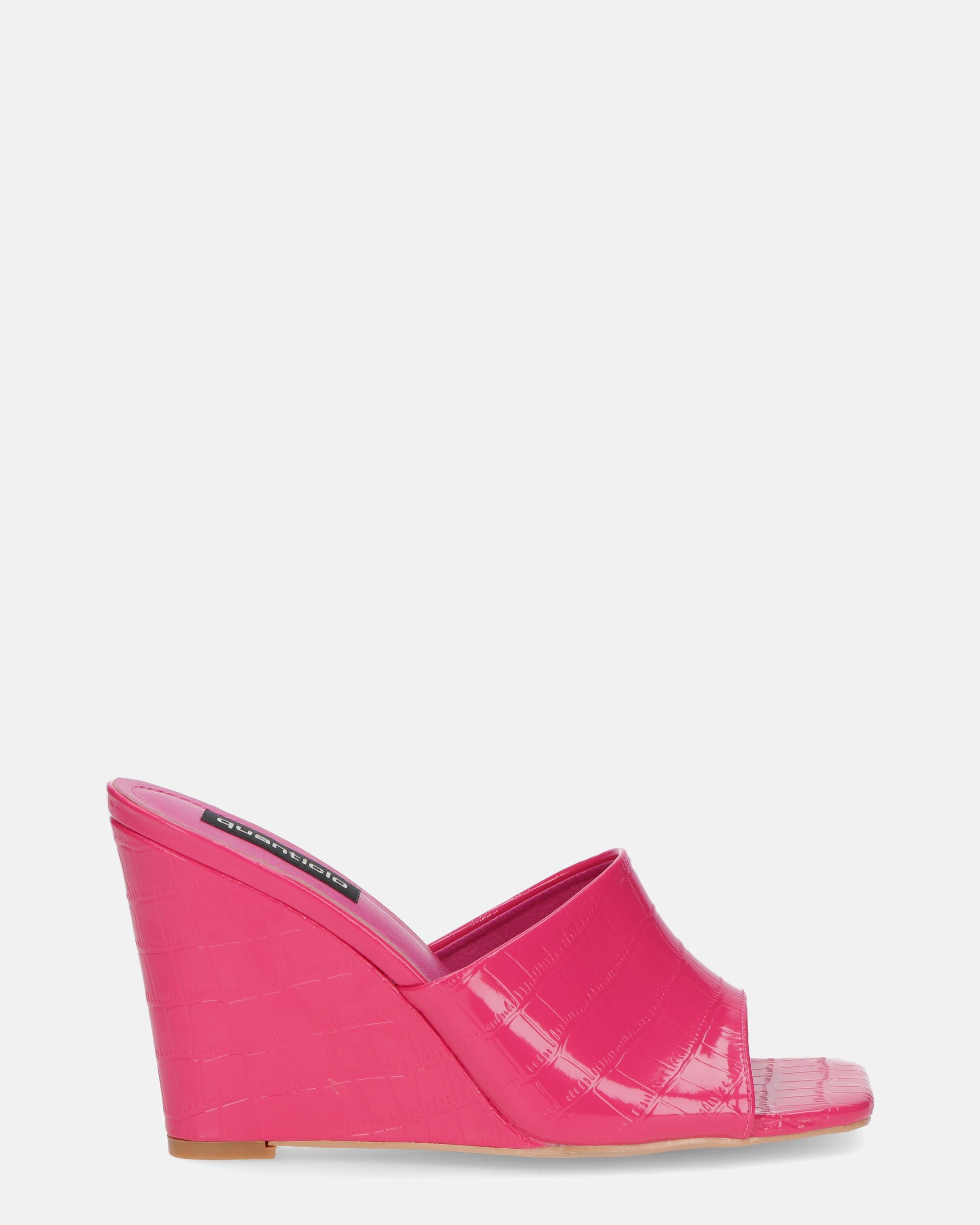 MARGHERITA - sandales compensées en glassy fuchsia crocodile