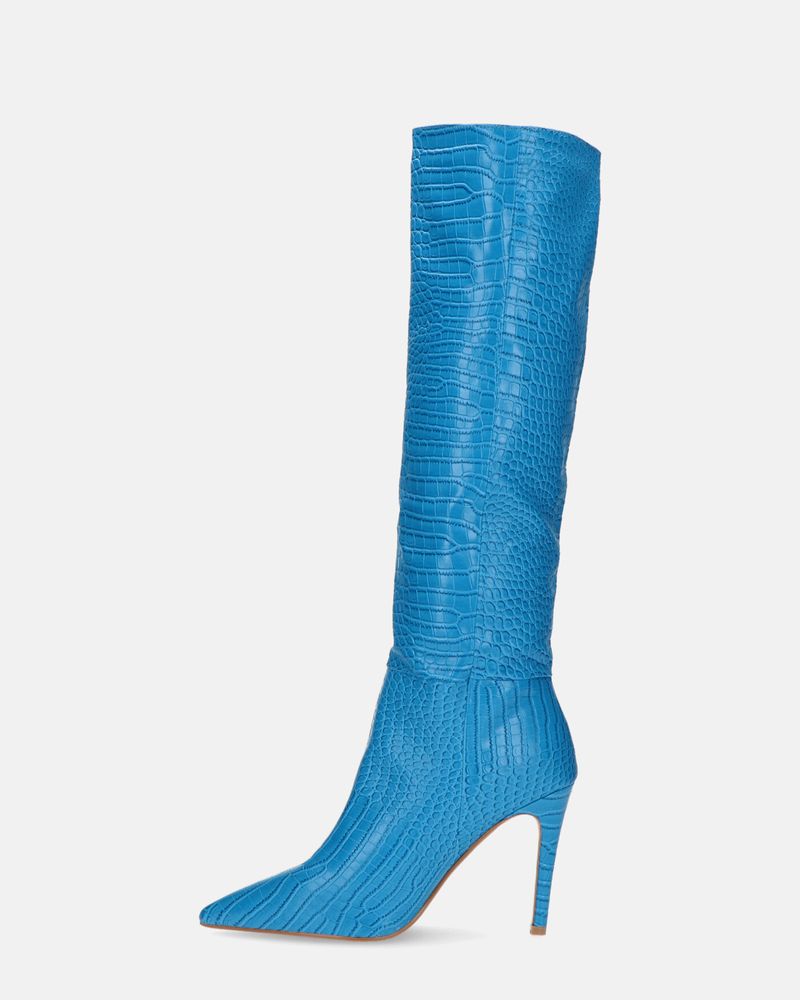 LOLY - stivale con tacco in coccodrillo blu