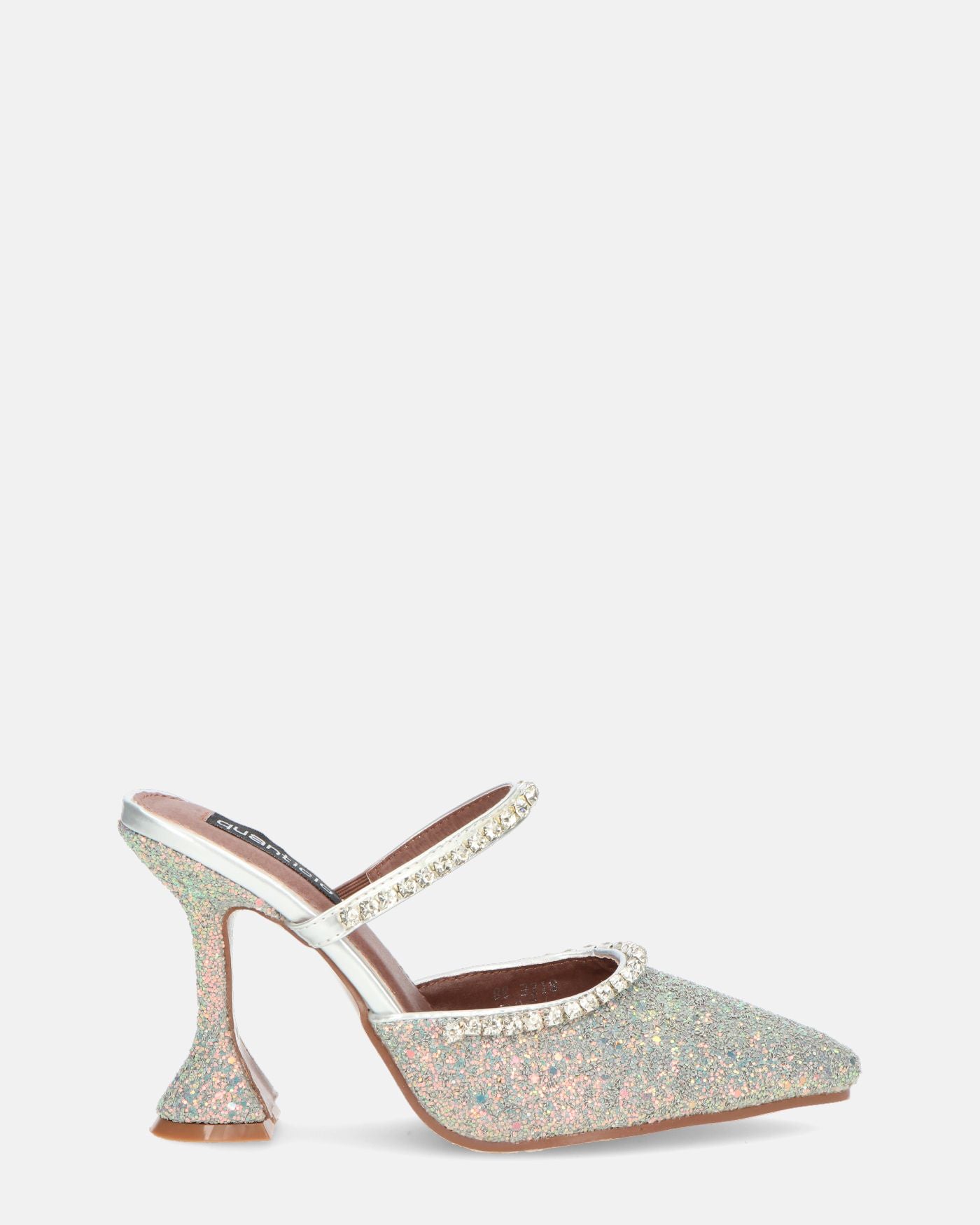 PERAL - scarpa con tacco in glitter argento con gemme