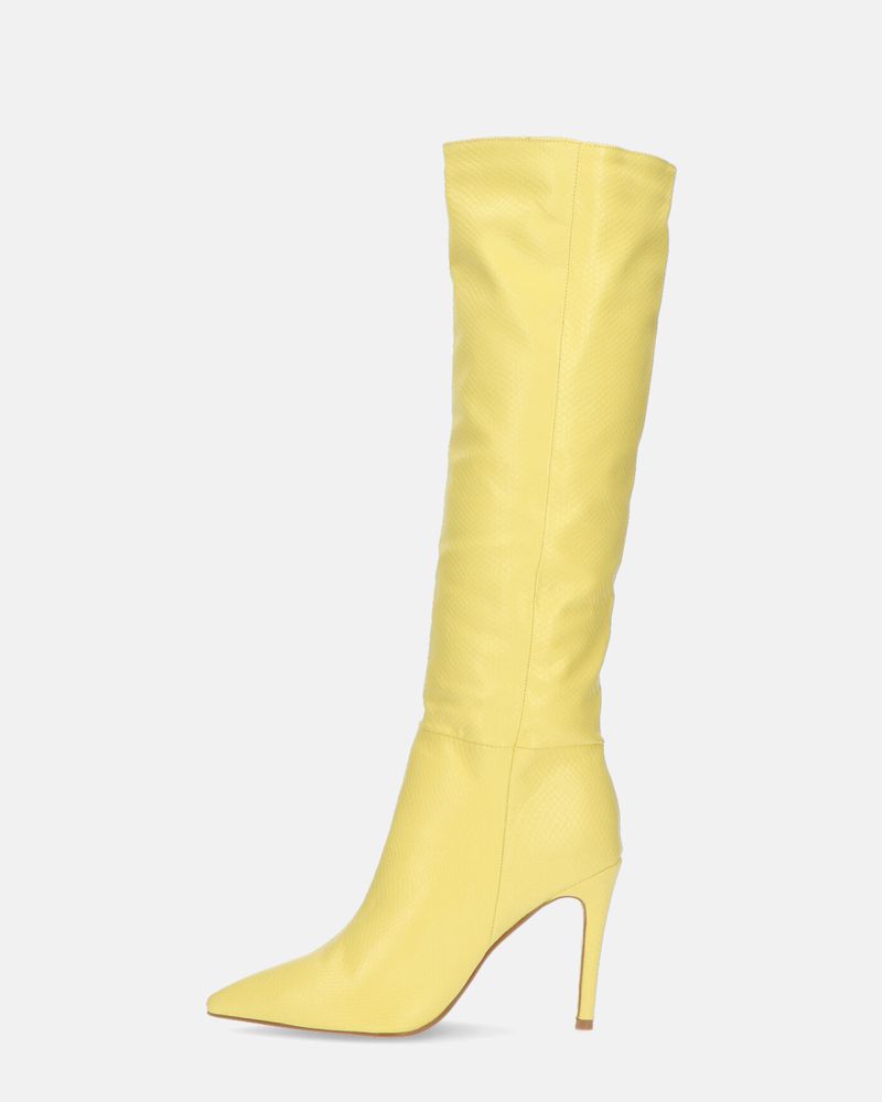 LOLY - stivale con tacco in pitonato giallo