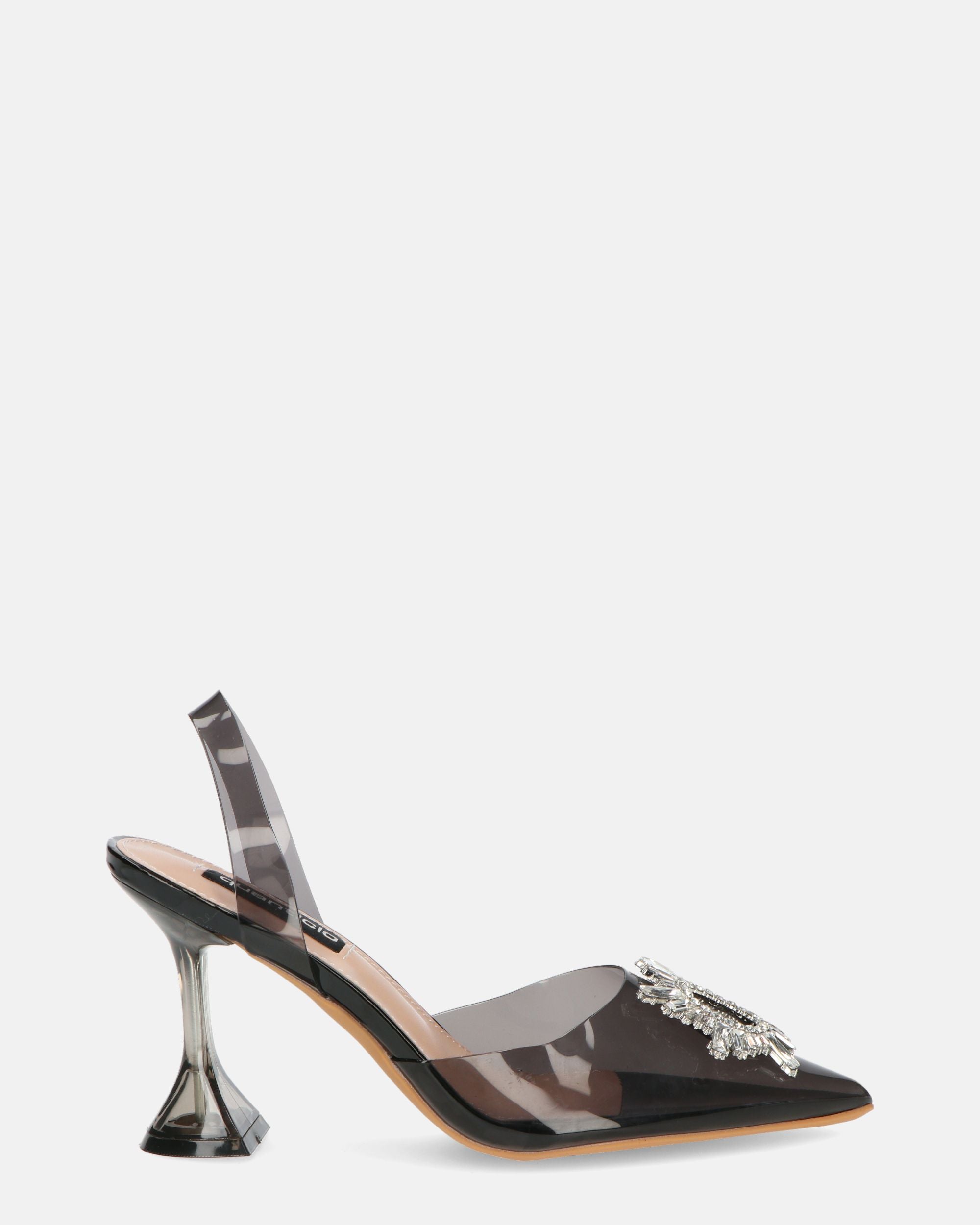 KENAN - scarpe in perspex nero con decorazione di gemme in punta
