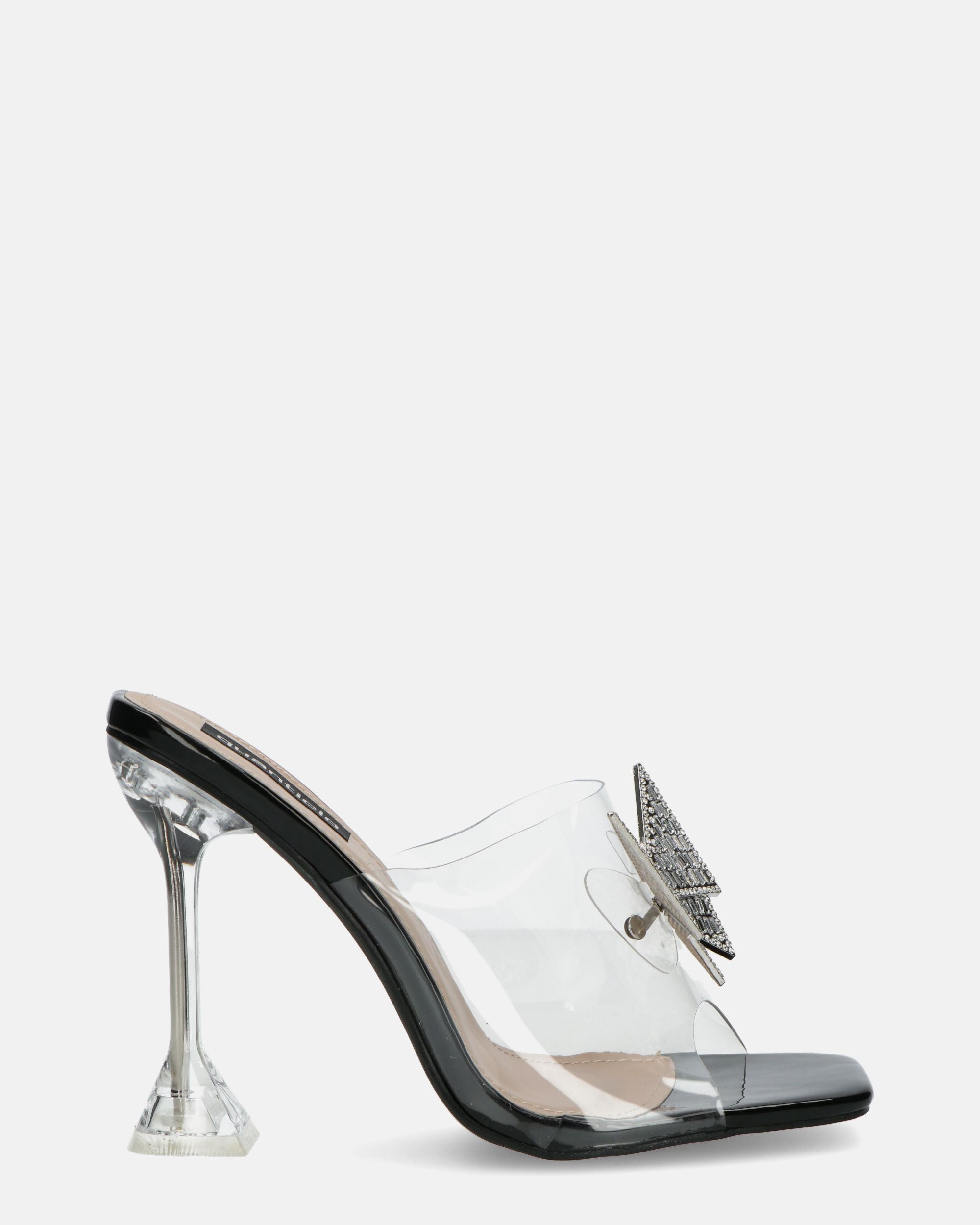 DAKOTA - scarpe nere in perspex con tacco e farfalla di gemme in punta