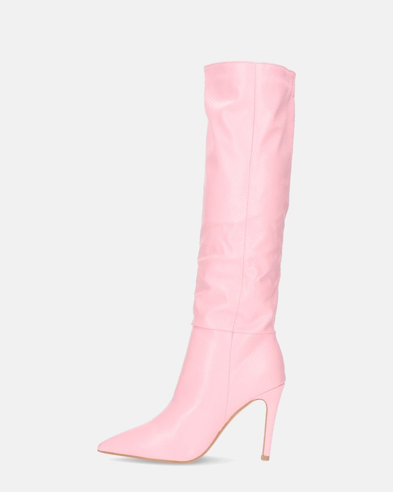LOLY - stivale con tacco in pitonato rosa