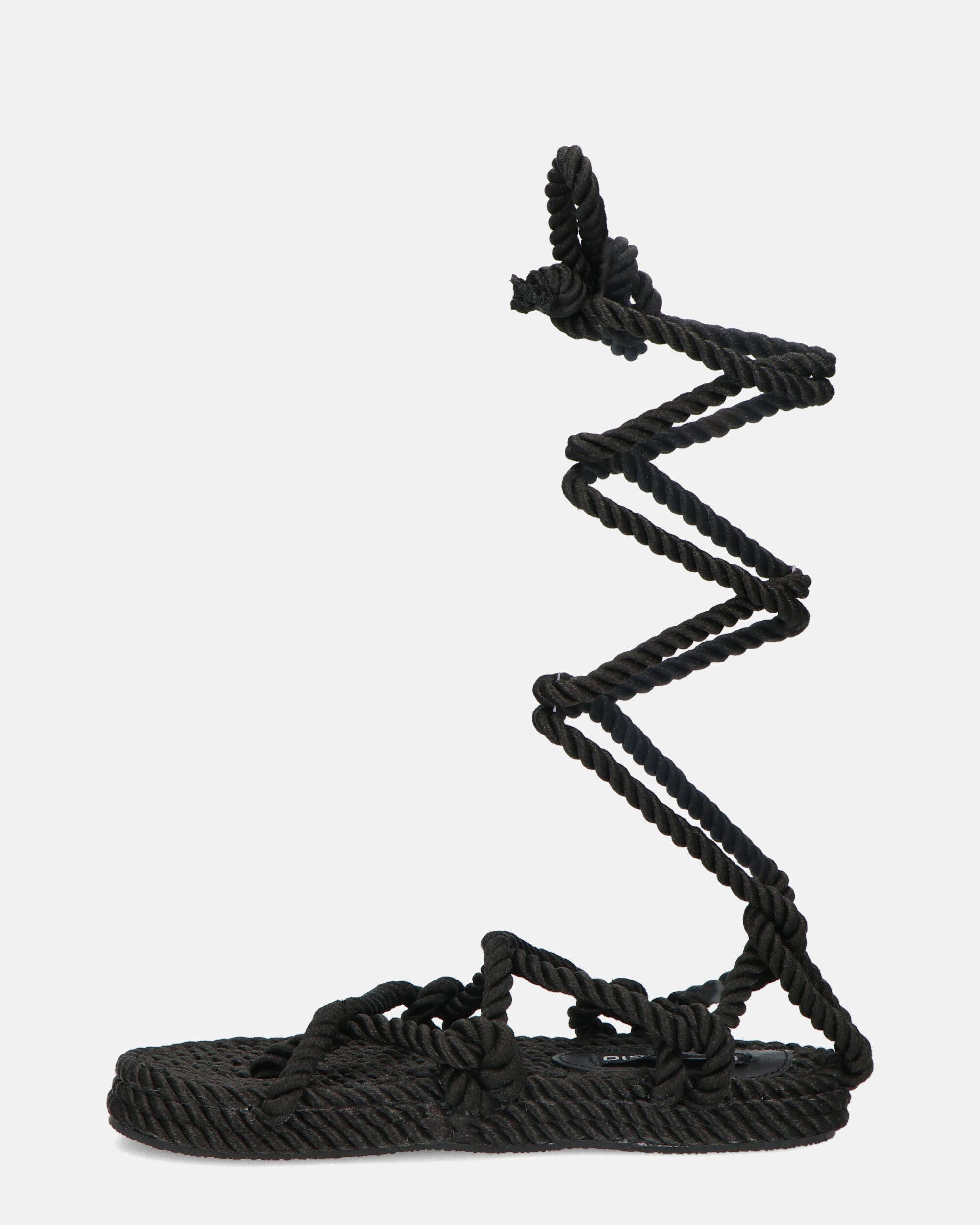 IRYNA - sandali bassi neri in corda intrecciata