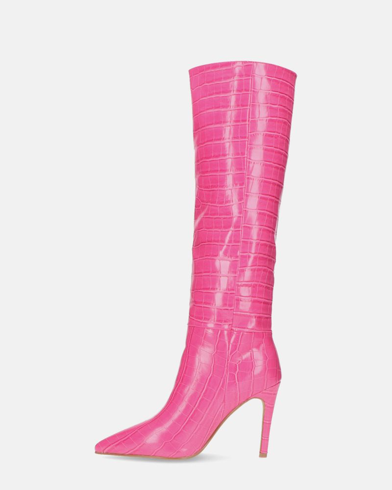 LOLY - stivale con tacco in coccodrillo rosa