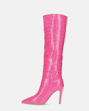 LOLY - stivale con tacco in coccodrillo rosa