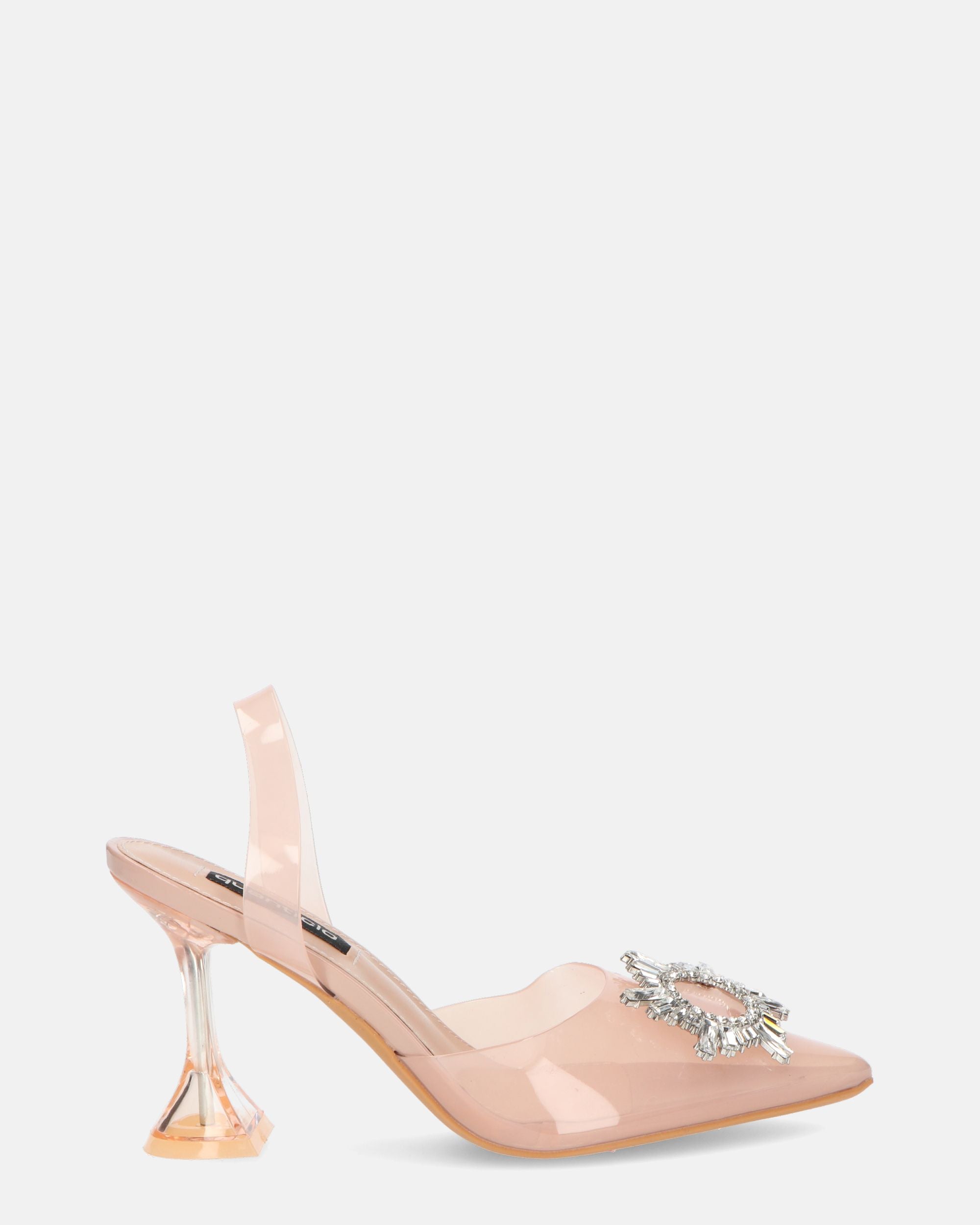 KENAN - scarpe in perspex rosa con decorazione di gemme in punta