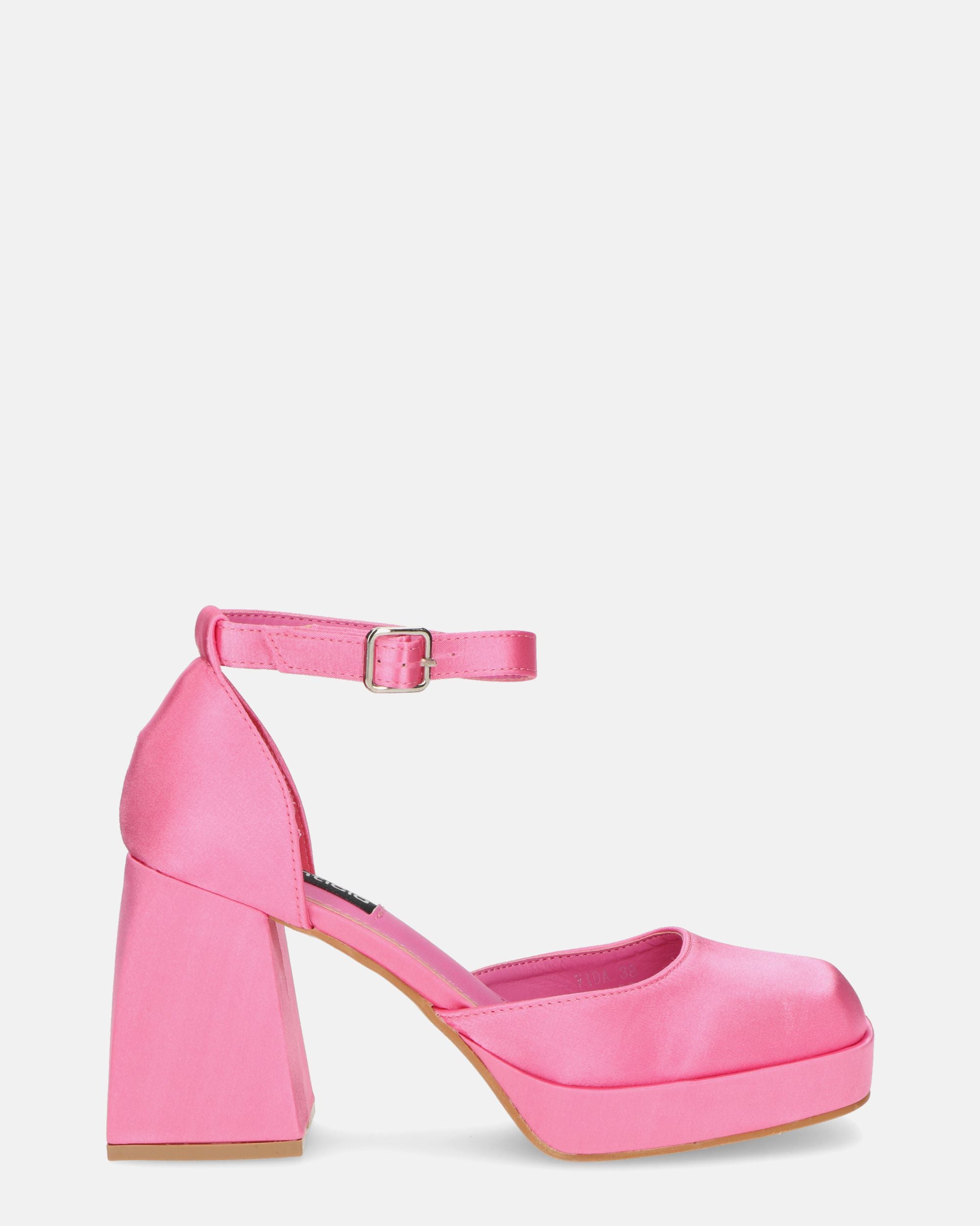 VIDA - scarpe con tacco squadrato in satin rosa