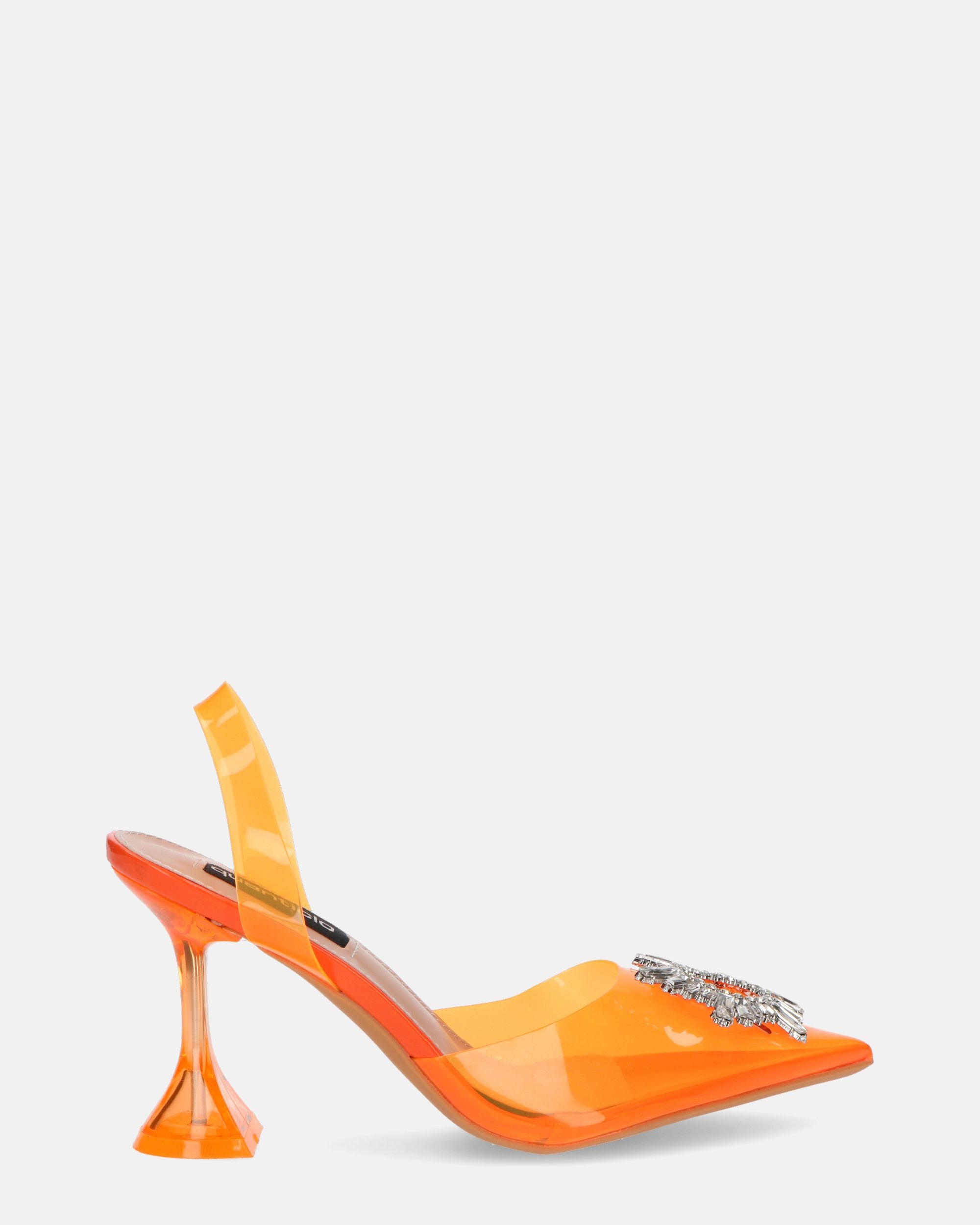 KENAN - scarpe in perspex arancio con decorazione di gemme in punta