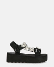 LIZIE - sandalo con plateau in camoscio nero e gemme
