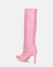 CAROLINE - stivale alto con tacco in rosa coccodrillo