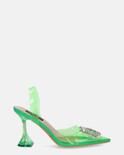 KENAN - scarpe in perspex verde con decorazione di gemme in punta