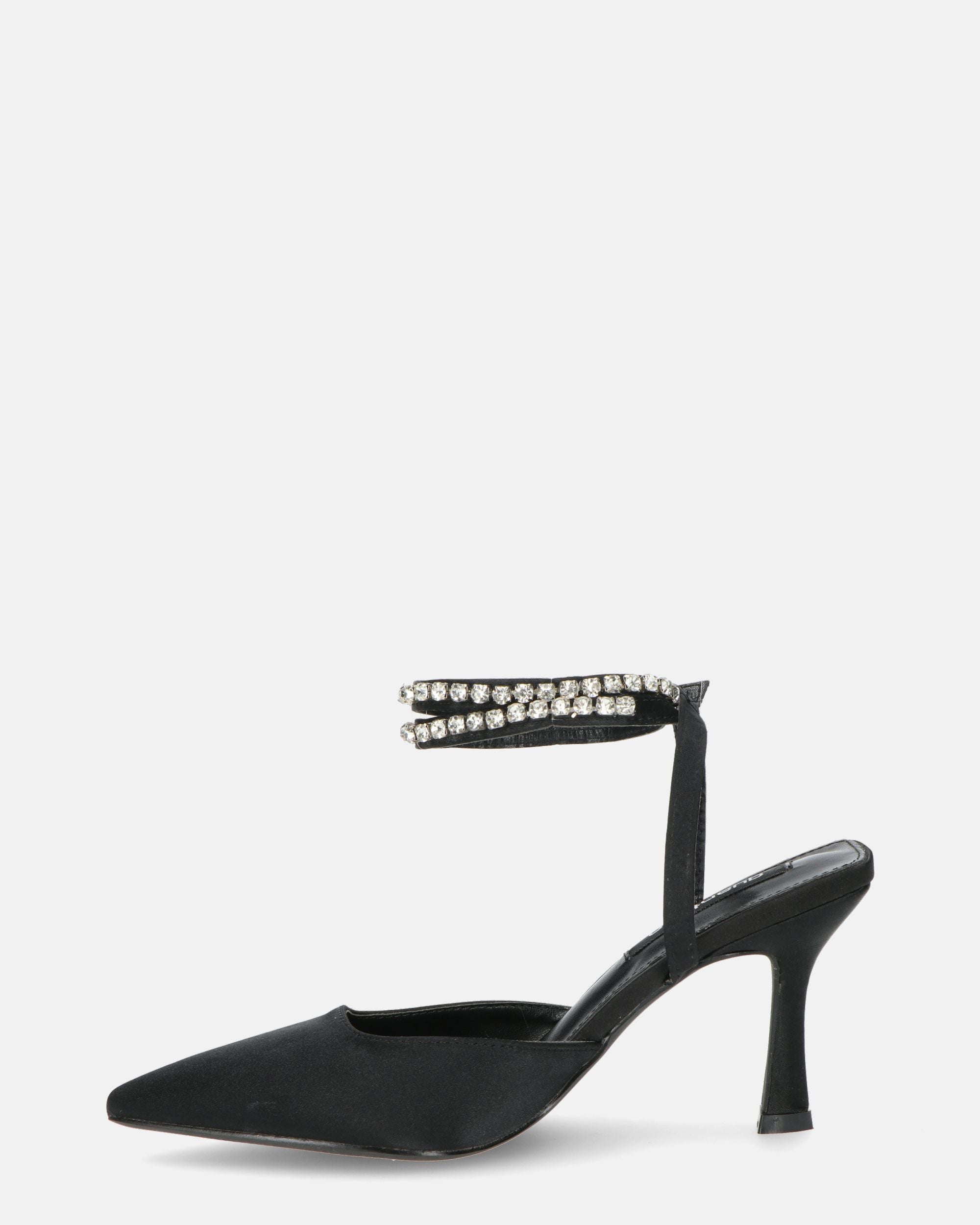 DORIS - scarpe con tacco il lycra nero e gemme sul cinturino
