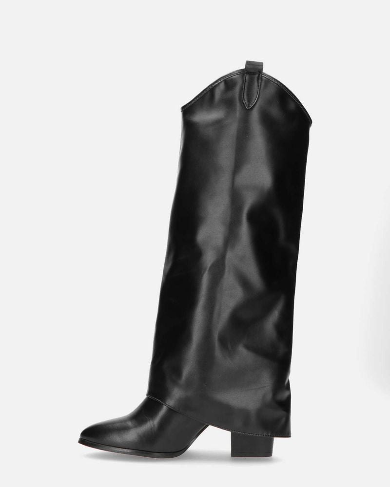 KEZIA - stivale alto nero con risvolto