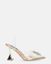 KENAN - scarpe in perspex oro con decorazione di gemme in punta