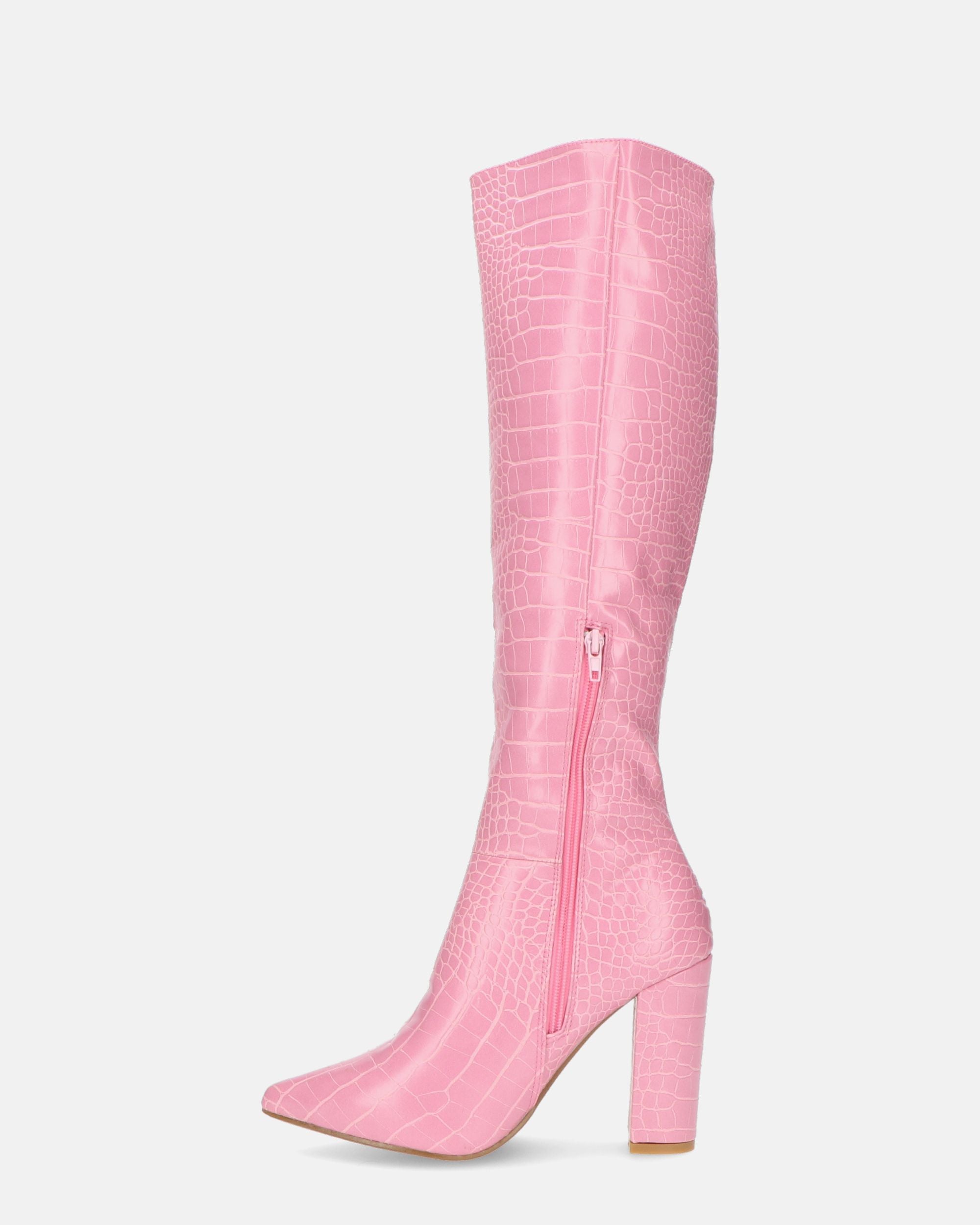 KSENIA - stivali alti con tacco in rosa pitonato
