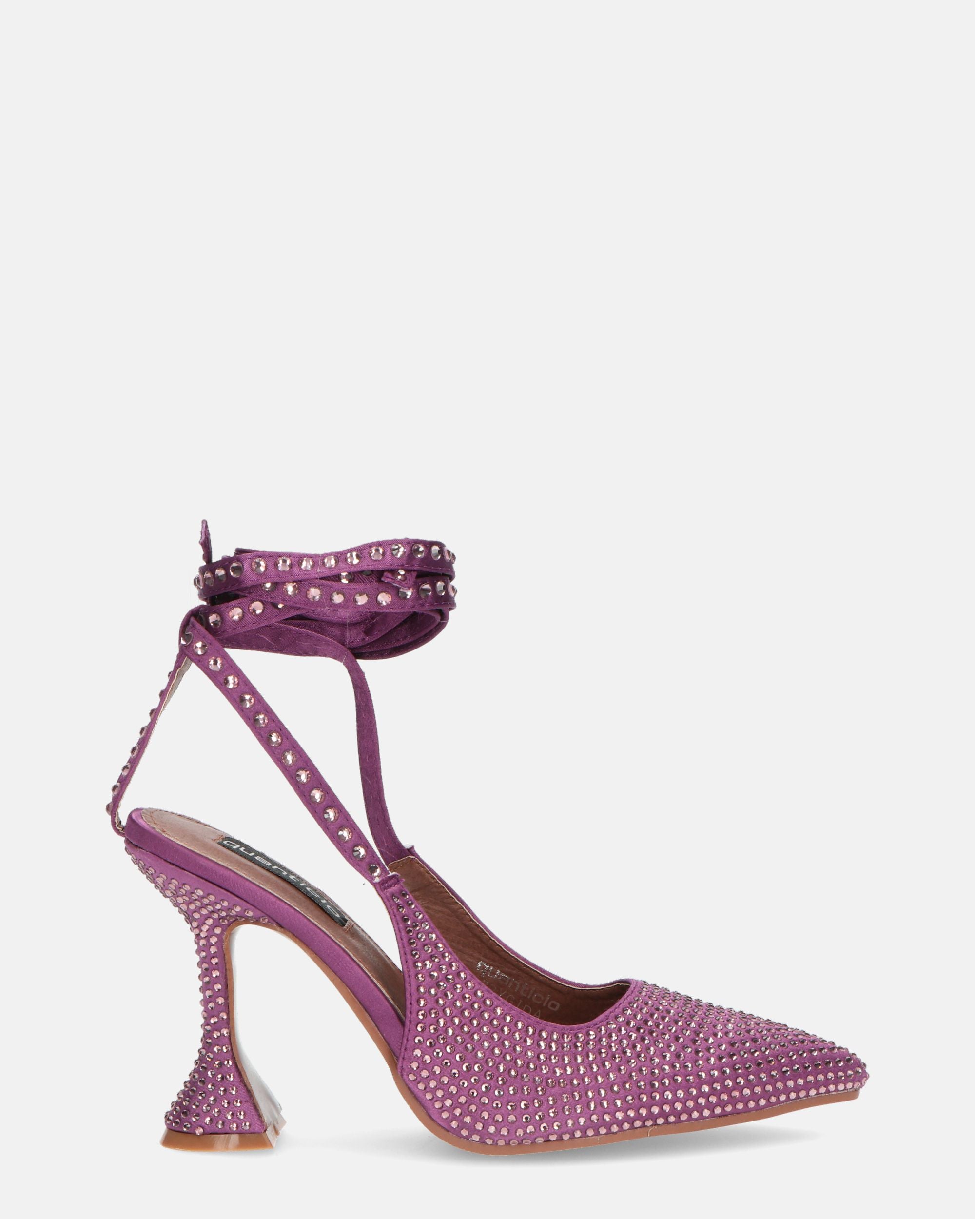 BRYGIDA - sandali con lacci borchiati viola
