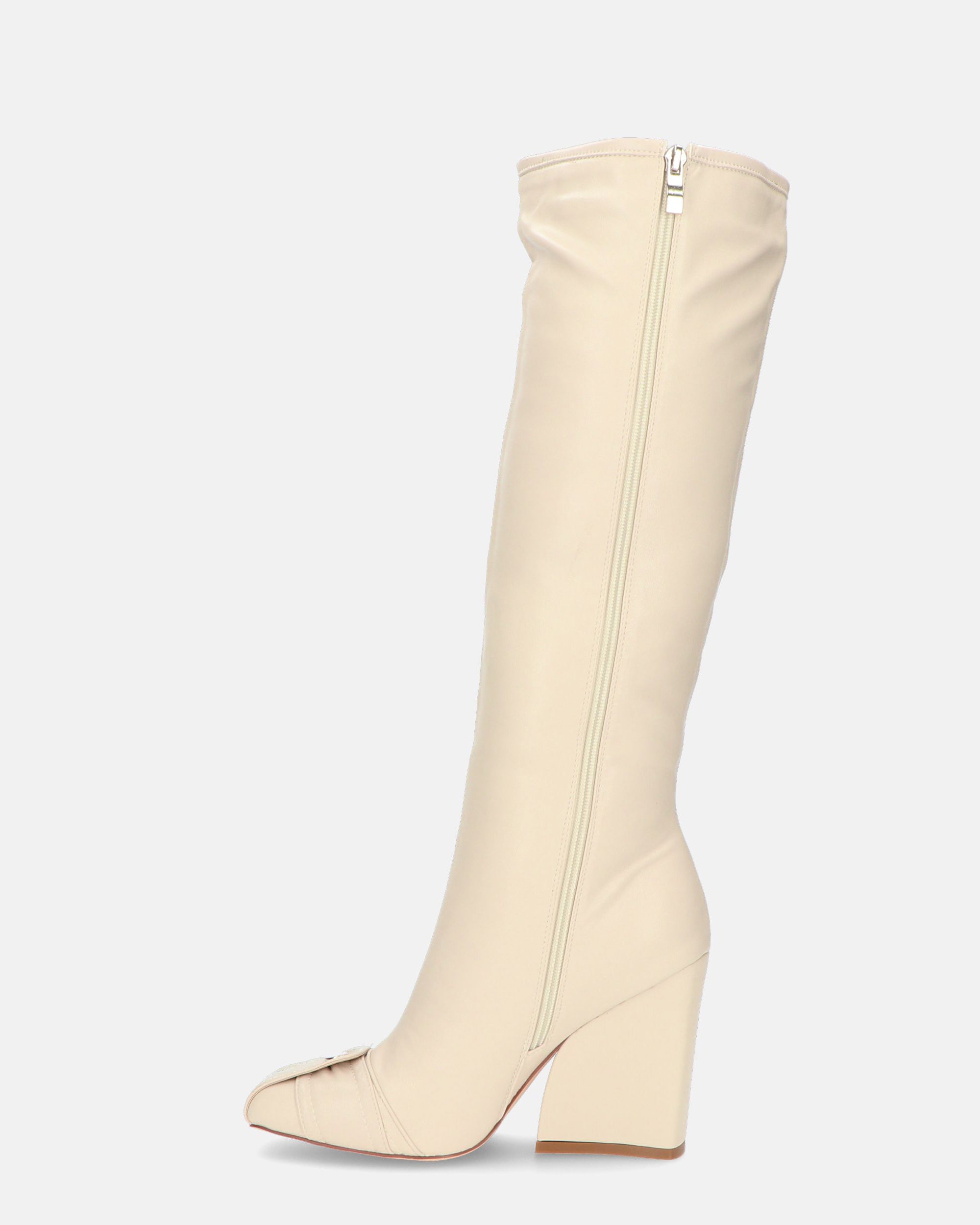 DEVA - stivali alti beige con cerniere e tacco squadrato