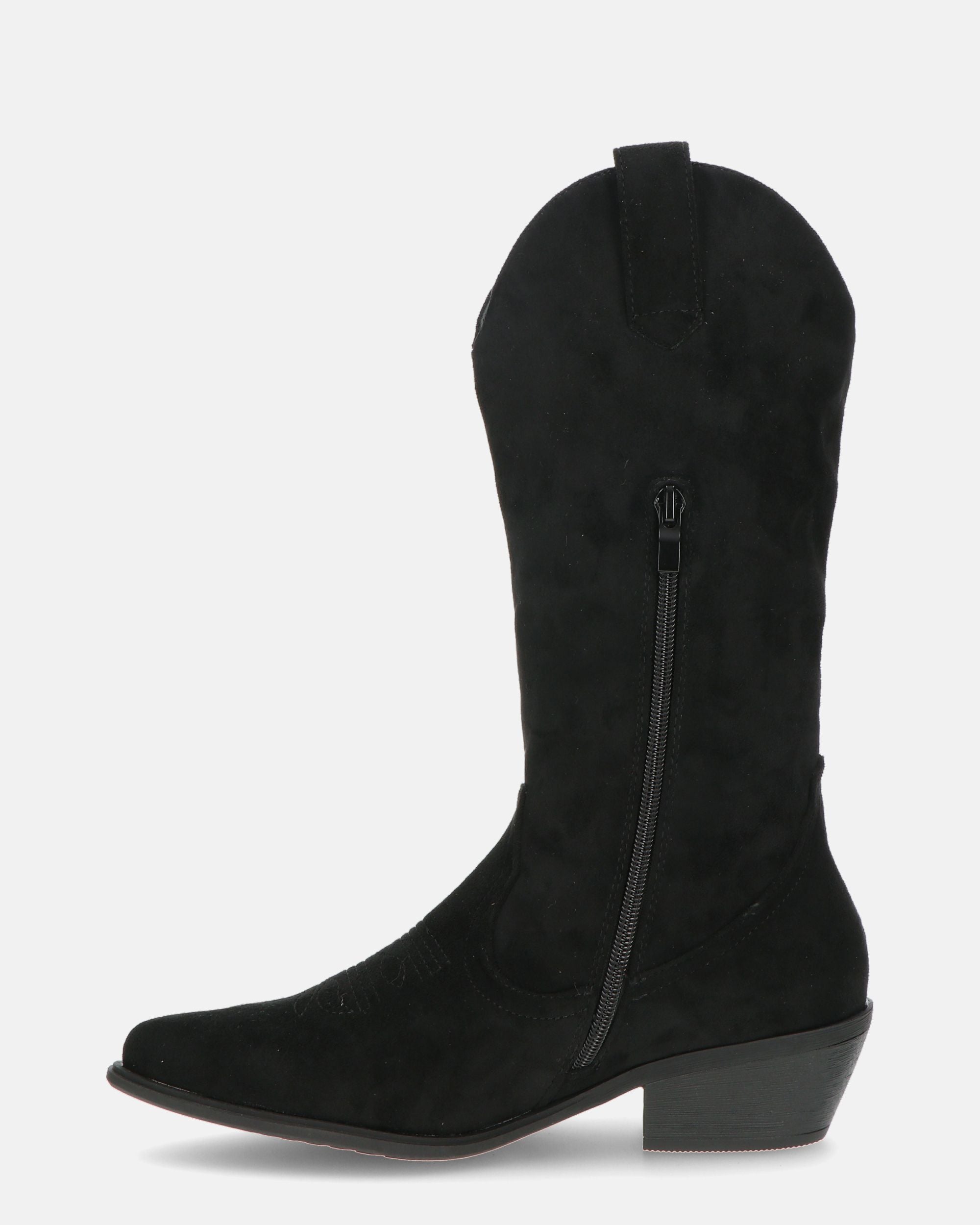 JADYN - stivaletto texano in camoscio nero con frangette