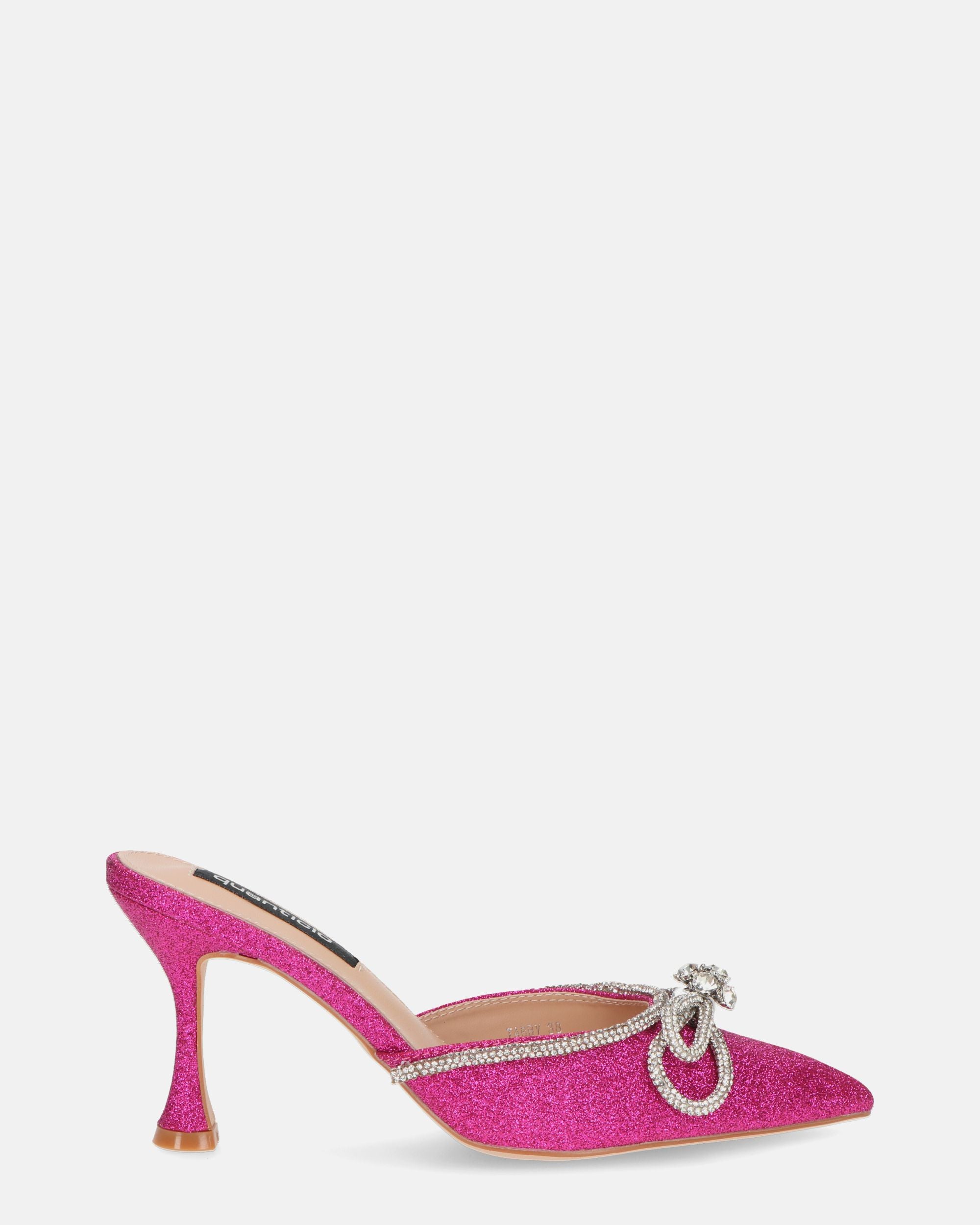 TABBY - scarpe in glitter fuchsia con fiocco di gemme