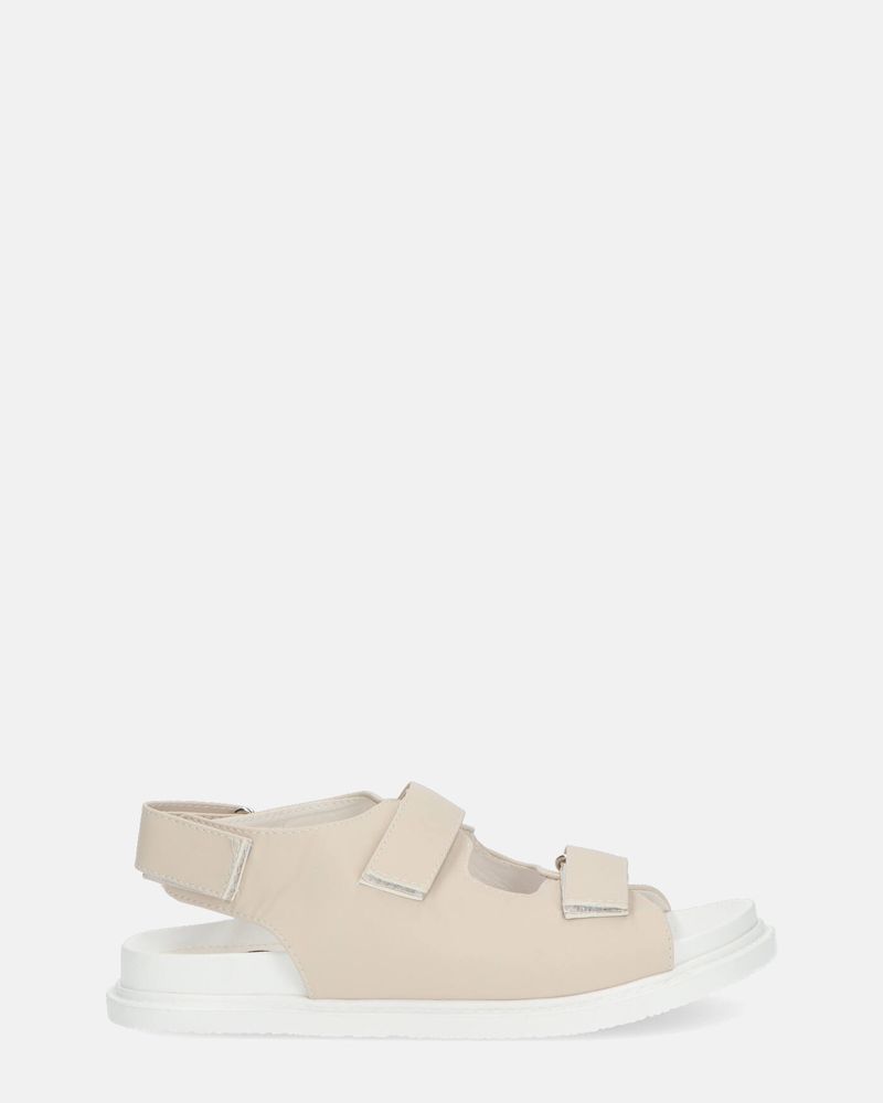 CARA - sandali in ecopelle beige chiaro con chiusura velcro