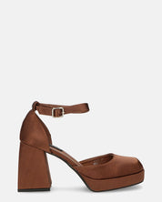VIDA - scarpe con tacco squadrato in satin marrone