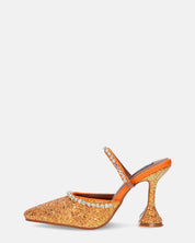 PERAL - scarpa con tacco in glitter arancio con gemme