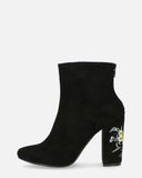 TISHA - stivaletti in camoscio nero con fiori ricamati