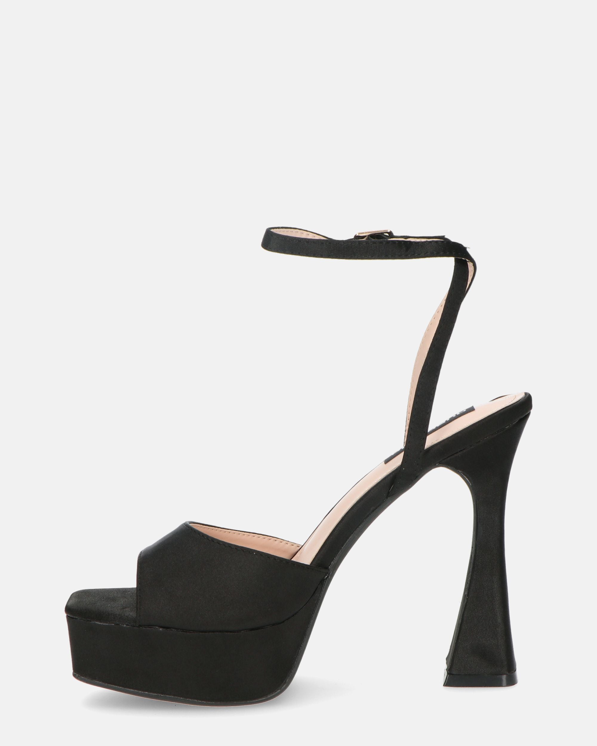 MARZIA - scarpe con tacco squadrato in lycra nero con cinturino
